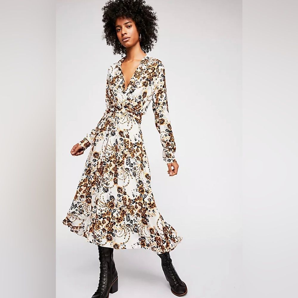 Free People Long Sleeve Tough Love Shirt Dress in Ivory